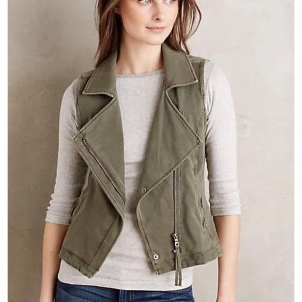 Anthropologie Marrakech Vest Women's Olive Green Utility Army Stretch Sz. S